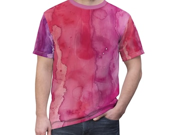 Berry Pink Tie Dye Print Tee.Cool Distressed Style. Amazing Color and a True Modern Take on a Retro Style. Berrry Pink Tie Dye.