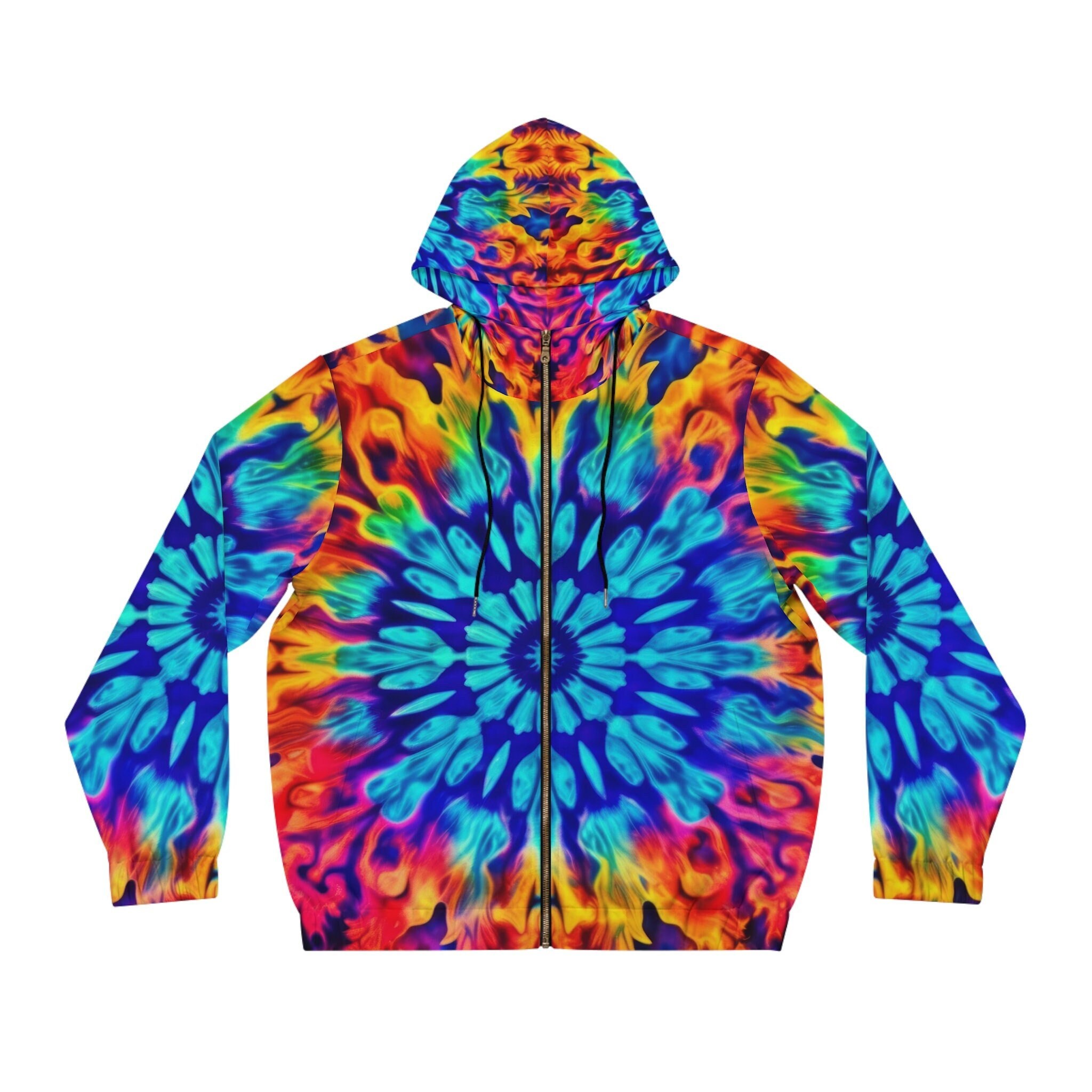 Tie-dye Print Hoodie Zip up Sweatshirt Amazing Sunburst