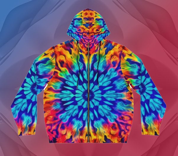 Tie-dye Print Hoodie Zip up Sweatshirt Amazing Sunburst