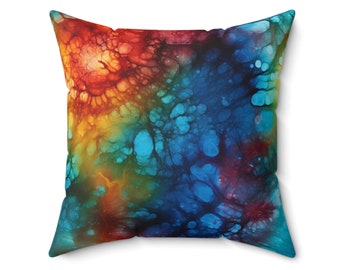 Tie Dye Faux Suede Square Pillow, Great mix of color that makes a great statement. Retro Design using modern technology.