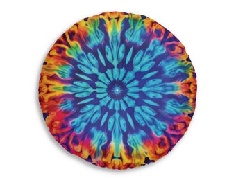 Tie Dye Starburst Tufted Floor Pillow, Round. Colorful Style in a Retro Design. Great Floor Seating Cushion. Loft Dorm Bedroom Pillow