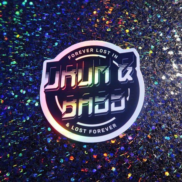 Drum & Bass Holographic Sticker | DNB Holo Sticker, Weatherproof Vinyl Sticker for Raves, for Macbook Pro, for Water Bottle, for Car Bumper