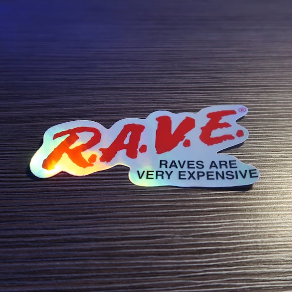 R.A.V.E. Program Sticker | EDM Holographic Sticker, Weatherproof Vinyl Sticker for Raves, for Macbook Pro, for Water Bottle, for Car Bumper