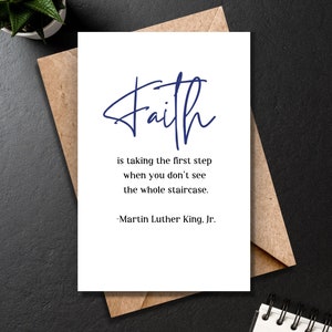 Cytat Martina Luthera Kinga Jr., Wiara, Dzień MLK Jr., Świętuj inspirację, motywację, jedność przywództwa w zakresie praw obywatelskich - pusta kartka z pozdrowieniami