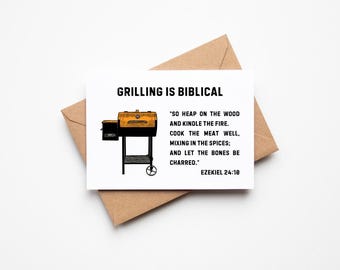 Bones Be Charred Grilling Funny Card for Dad Christian Humor Scripture Bible Blank Greeting Card