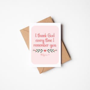 Je remercie mon Dieu à chaque fois que je me souviens de vous Carte de voeux Philippiens 1:3 Je pense à vous Carte vierge de versets de la Bible chrétienne