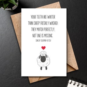 Vos dents sont plus blanches que les moutons / Humour chrétien Écriture drôle / Amour / Anniversaire / Bible de Jésus / Juste parce que vierge Carte de vœux