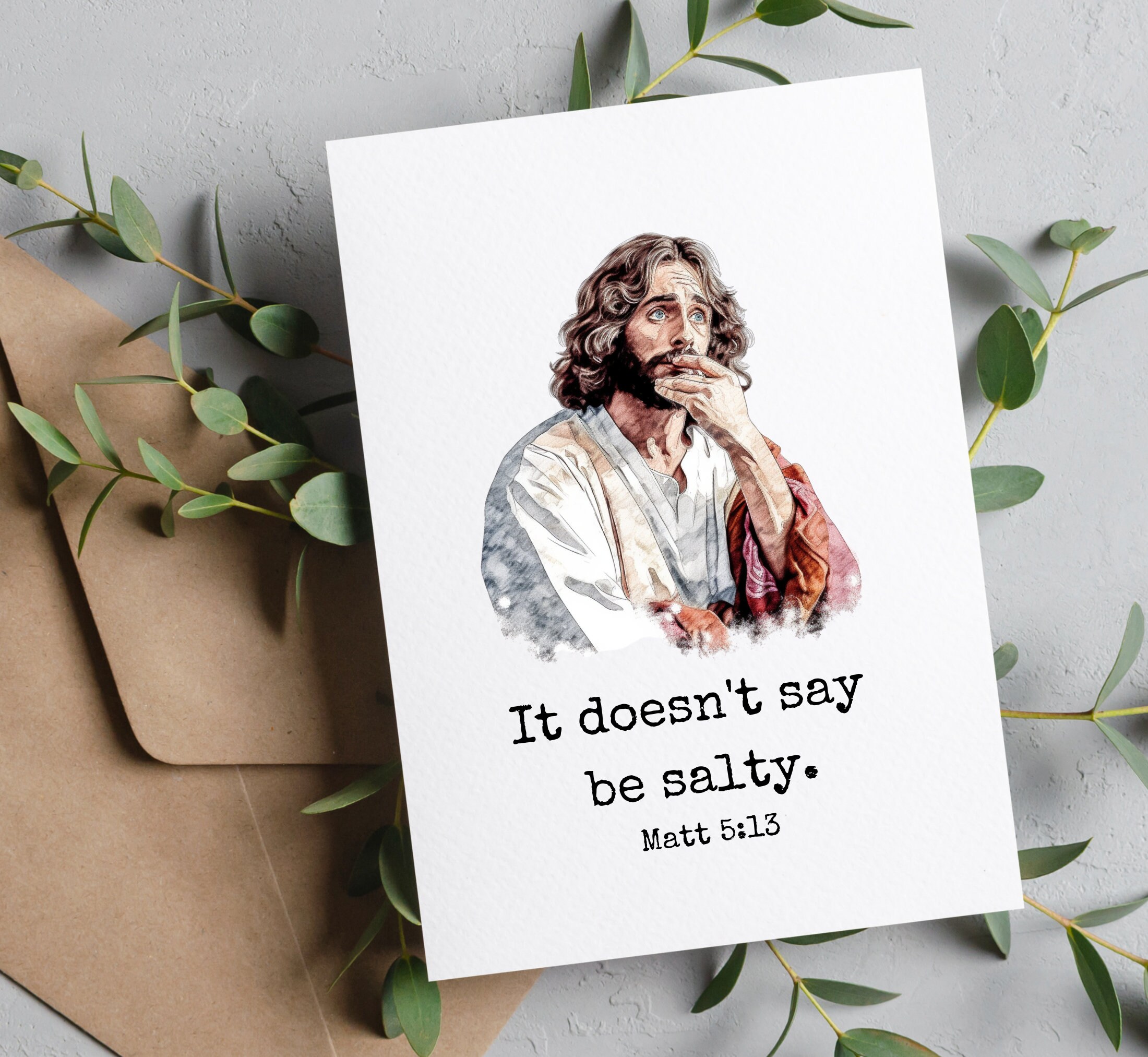 Wees zout grappig christelijk geloof sarcastische humor liefde Jezus Bijbel  gewoon omdat lege wenskaart - Etsy België, image size:2200x2025
