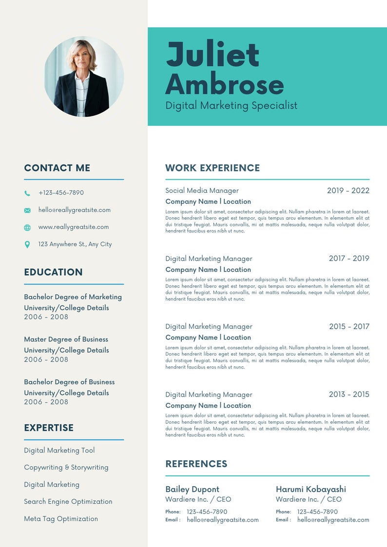 Modern Resume CV Template for Canva Professional Creative - Etsy