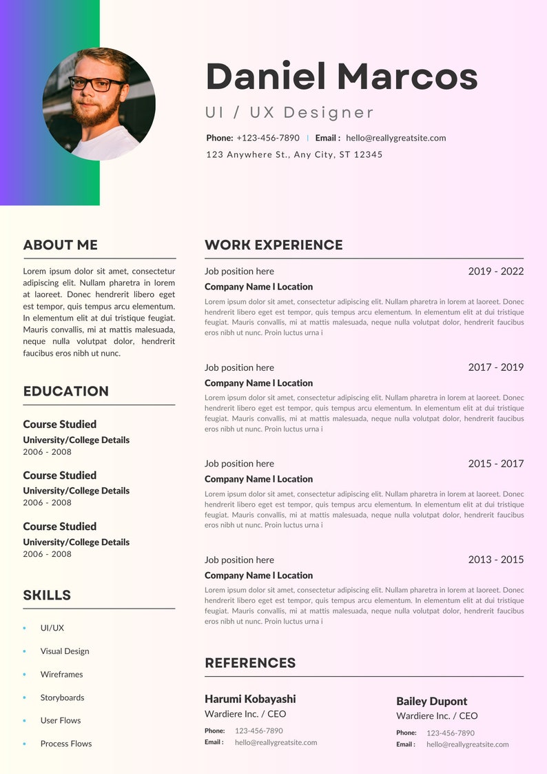 Modern Resume CV Template for Canva Professional Creative Design ...