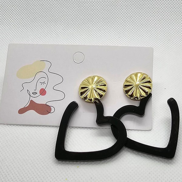 Heart earrings black| Heart earrings stud| Earrings with dangle|Earrings for bridesmaids|Black earrings for women