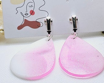 Non pierced earring|Pink Sparkle Dangle| Clip On  Earrings For Women| Clip-on Earring Converters.