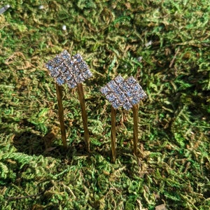 Hand twisted set of brass hair forks / Pins with Vintage rhinestone crystals
