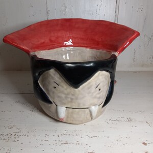 Hand built Ceramic Caped Count Dracula Planter- Plant pot  sculpture OOAK
