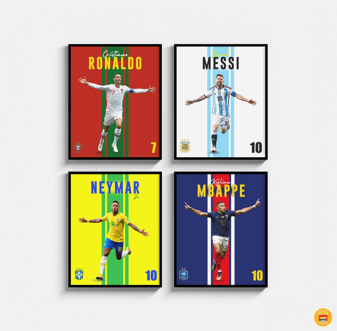 Ronaldo Messi Neymar Mbappe Poster Bundler, Printable Soccer Poster