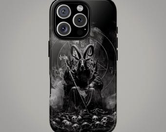 Gothic Satan Handyhülle Teufel Design Schwarz Metall Handyhülle Demon Art Schädel Geschenk für iPhone Okkult Beschützer Beast Stil Handyhalter Dunkel