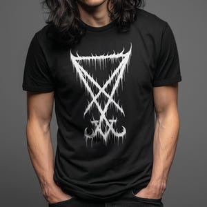 Lucifer Sigil Black Metal Tshirt Occult Gothic Clothing Satan Symbol Tee Metal Clothing Behemoth Graphic Occult Wear Festival Devil T shirt