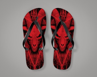 Red Devil 3 Flipflops Heavy Metal Flops Black Metal Flip-Flops Horror Gift Satan Slippers Gothic Birthday Gift Rock Demon Unisex Flip Flops