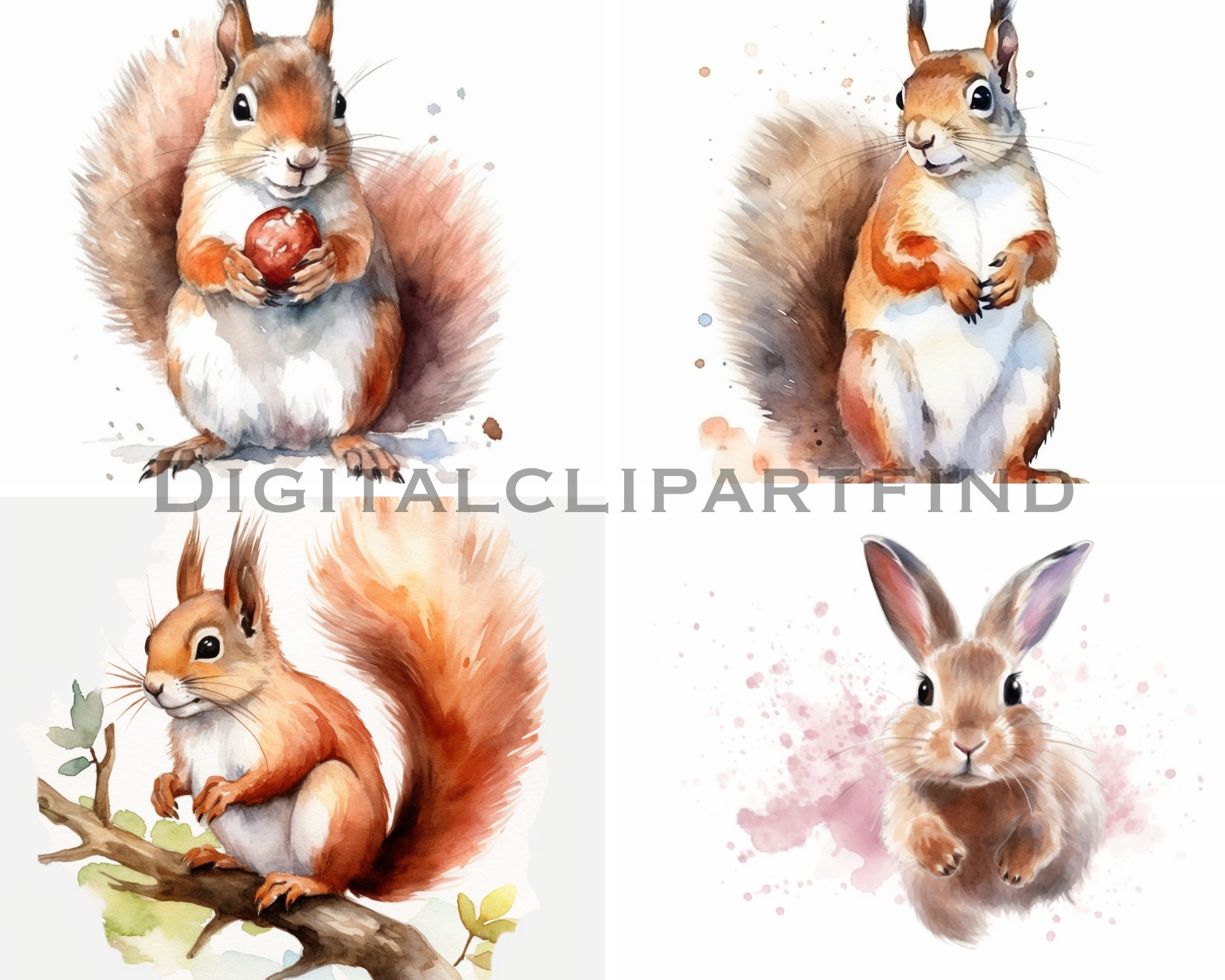 Woodland Animals Clipart Watercolor Clipart for Commercial Use ...