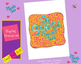 Tarjeta de felicitación imprimible "Gracias" más sobre personalizado, tarjeta de descarga instantánea 5X7 "Muy agradecido", tarjeta de agradecimiento en blanco en el interior