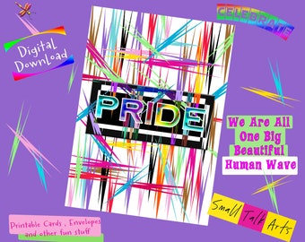 Tarjeta de felicitación "Orgullo" imprimible más sobre diseñado a medida, tarjeta de descarga instantánea de 5X7", tarjeta de felicitación Celebrar el Orgullo, colorida