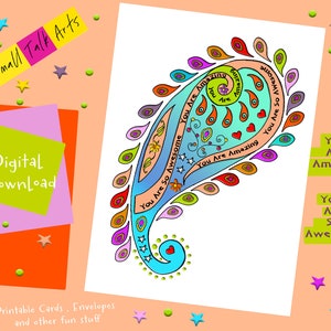 Carte de vœux imprimable "You Are Amazing" plus enveloppe personnalisée avec des étoiles. Téléchargement instantané coloré, inspirant, lunatique carte 5 x 7.