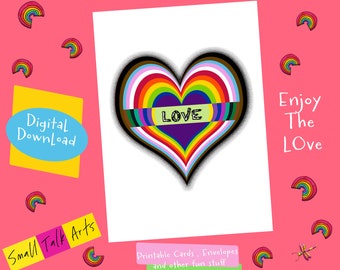 Tarjeta de felicitación del Orgullo "LOVE" imprimible más sobre diseñado a medida, tarjeta de descarga instantánea de 5X7", tarjeta de felicitación Celebrate Pride, colorida.