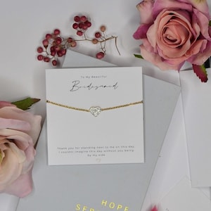 Bridesmaid Bracelet Gift, Bridesmaid Thank You Gift, Bridal Party Gift Jewellery, Wedding Party, Dainty heart bracelet, Gold