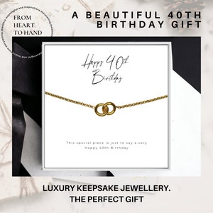 Collar de regalo para el 40.° cumpleaños, collar con dije de nudo de oro para el 40.° cumpleaños, regalo para ella por el 40.° cumpleaños, regalo de recuerdo para ella por el 40.° cumpleaños, acero inoxidable + oro de 18 quilates