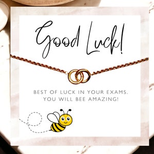 Cadeau d'examen porte-bonheur, cadeau porte-bonheur, cadeau université, cadeau GCSE, collier de noeuds d'examen cadeau avec une carte vierge pour écrire votre propre message