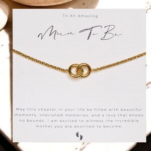 Cadeau spécial pour future maman ou baby shower, collier style noeud doré dans une belle boîte cadeau magnétique en lin, carte spéciale réconfortante