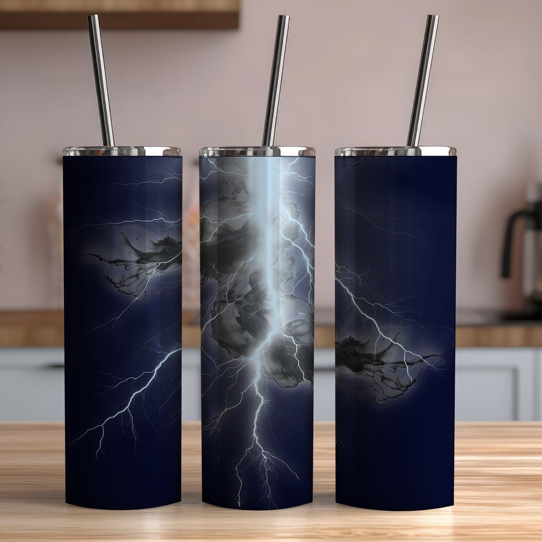 Lightning Bolt Tumbler,blue Lightning Strike, 20 Oz Skinny Tumbler