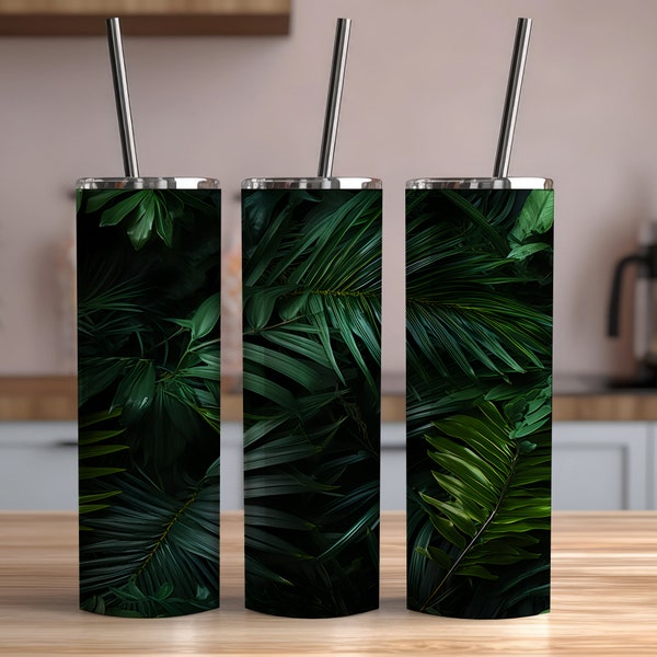 3D Leaves, Tropical Tumbler, Seamless Print, 20 oz Skinny Tumbler Sublimation Design, Straight & Tapered Tumbler Wrap, Instant Download PNG