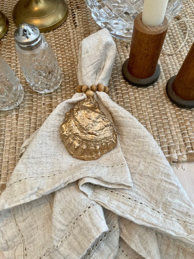 Oyster Shell Napkin Rings Monstera Decoupage Gold Paint Adorned With ...