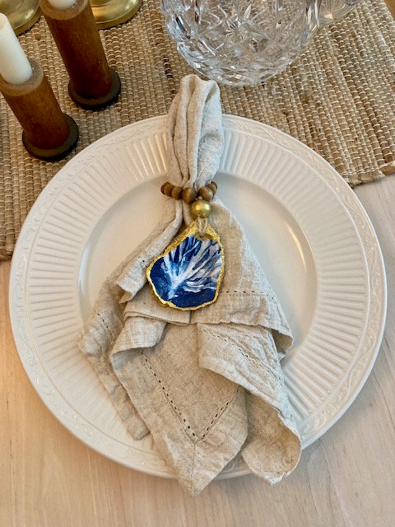 Oyster Shell Napkin Rings Decoupage Serena and Lily-type Blue Coral ...