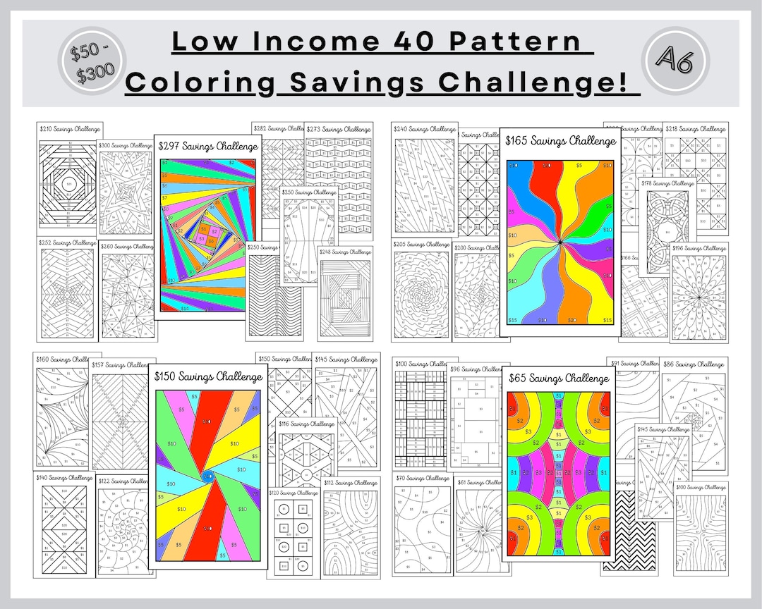 Auto Saving Patterns 40 Item Low Income Pattern Saving - A6 Coloring Savings Challenge ...
