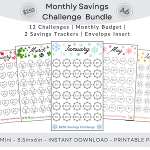 A6 Monthly Savings Challenge Printables, A6 Mini Savings Challenge Bundle, Money Saving Challenge A6, Monthly Budget, Savings Tracker