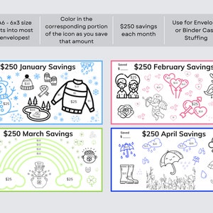 Savings Color In 12 Month Savings Challenge Trackers | Monthly Saving (A6 Digital ...