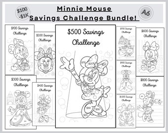 Minnie Mouse Savings Challenge Bundle | A6 Color in Saving Tracker (PDF Digital Download)