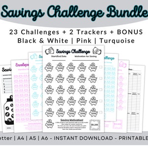 Savings Challenge Printable, Savings Challenge Bundle, Challenge Set, Money Saving Challenge A6, A5, A4, US Letter, Comes in 3 colors +Bonus