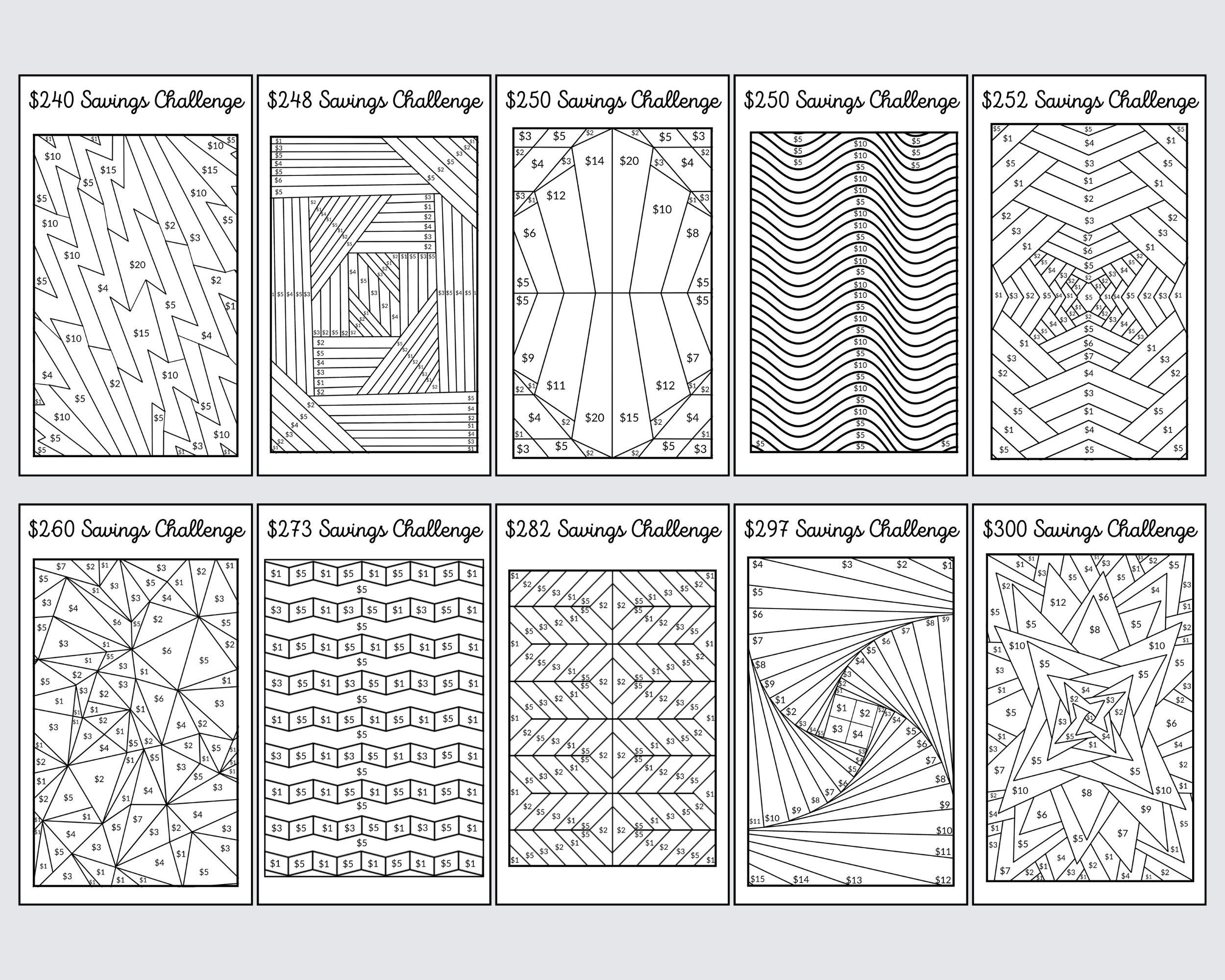 40 Item Low Income Pattern Saving - A6 Coloring Savings Challenge ...