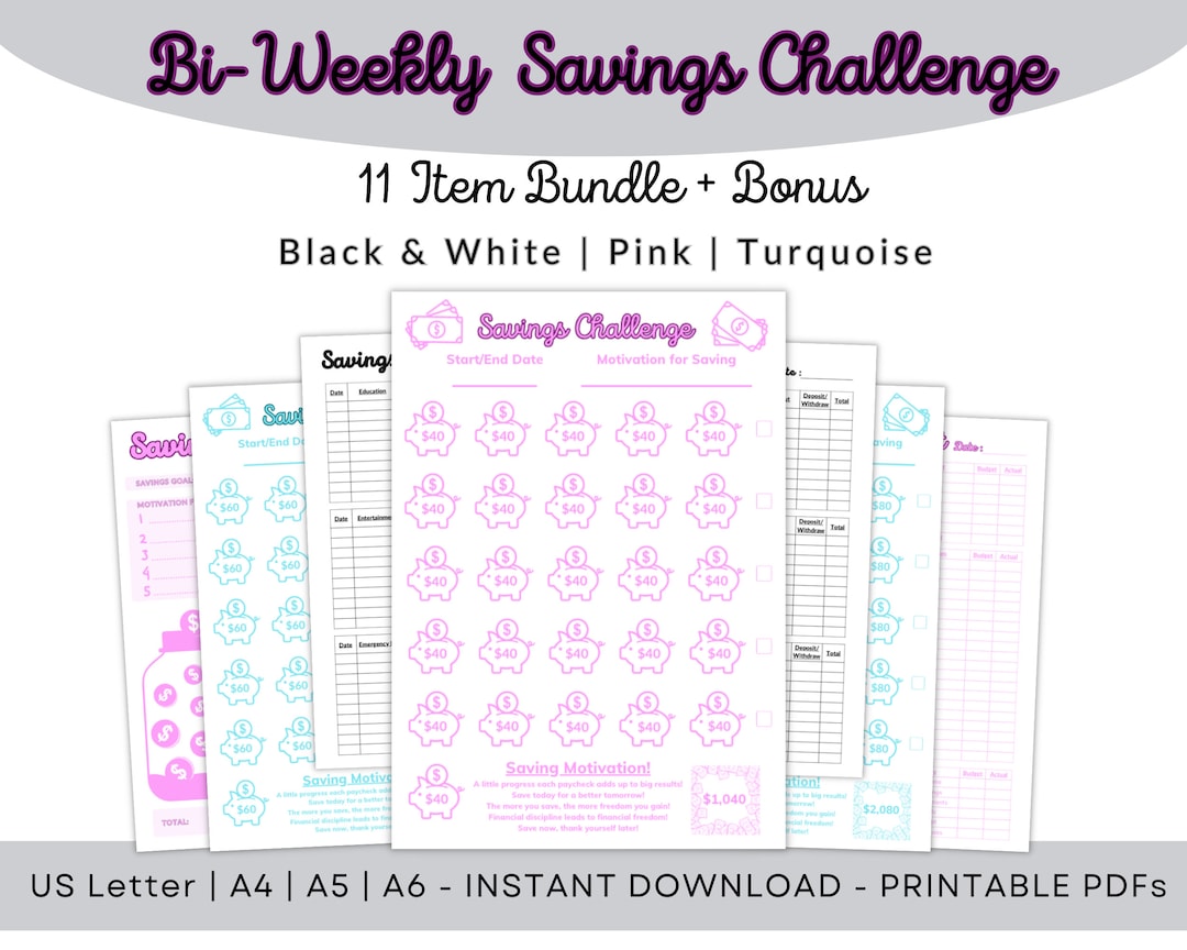 Biweekly Savings Challenge Printables, Savings Challenge Bundle ...
