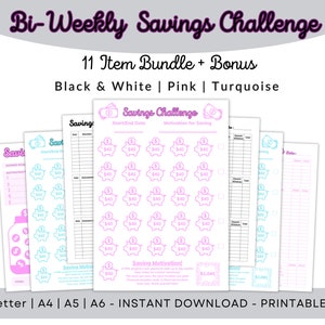 BiWeekly Savings Challenge Printables, Savings Challenge Bundle, Challenge Set, Money Saving Challenge A6, A5, A4, US Letter, 3 colors