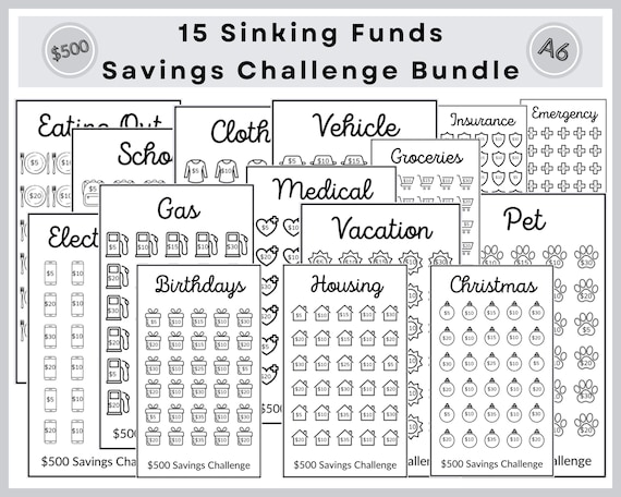 A6 Savings Challenge Bundle: 15 Sinking Fund Trackers (Digital Download)