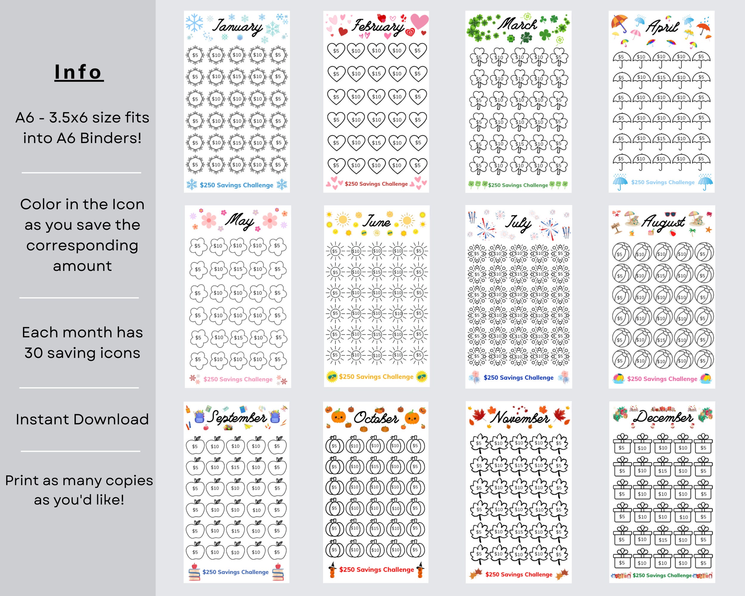 A6 Monthly Savings Challenge Printables, A6 Mini Savings Challenge ...