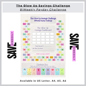 Roll the Dice Glow Up tweewekelijkse besparingsuitdaging bordspel afdrukbaar (digitale download)