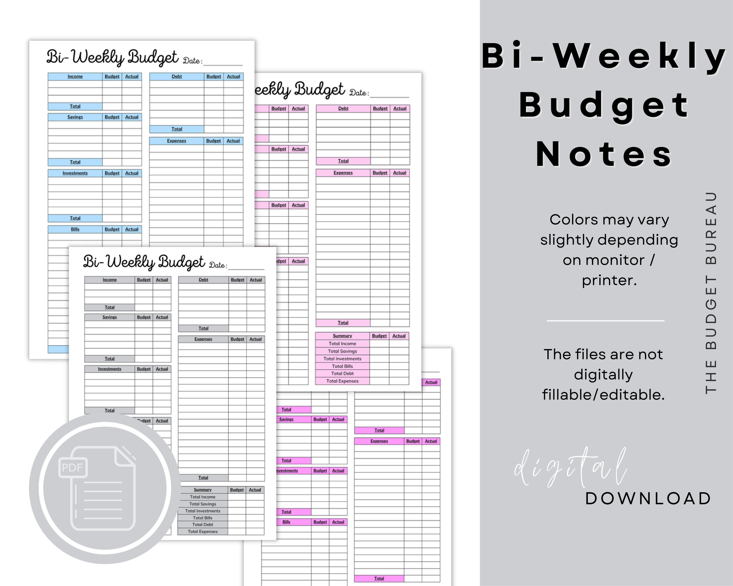 Bi-weekly Budget Printable PDF Template in 3 Sizes and 10 Colors - Etsy
