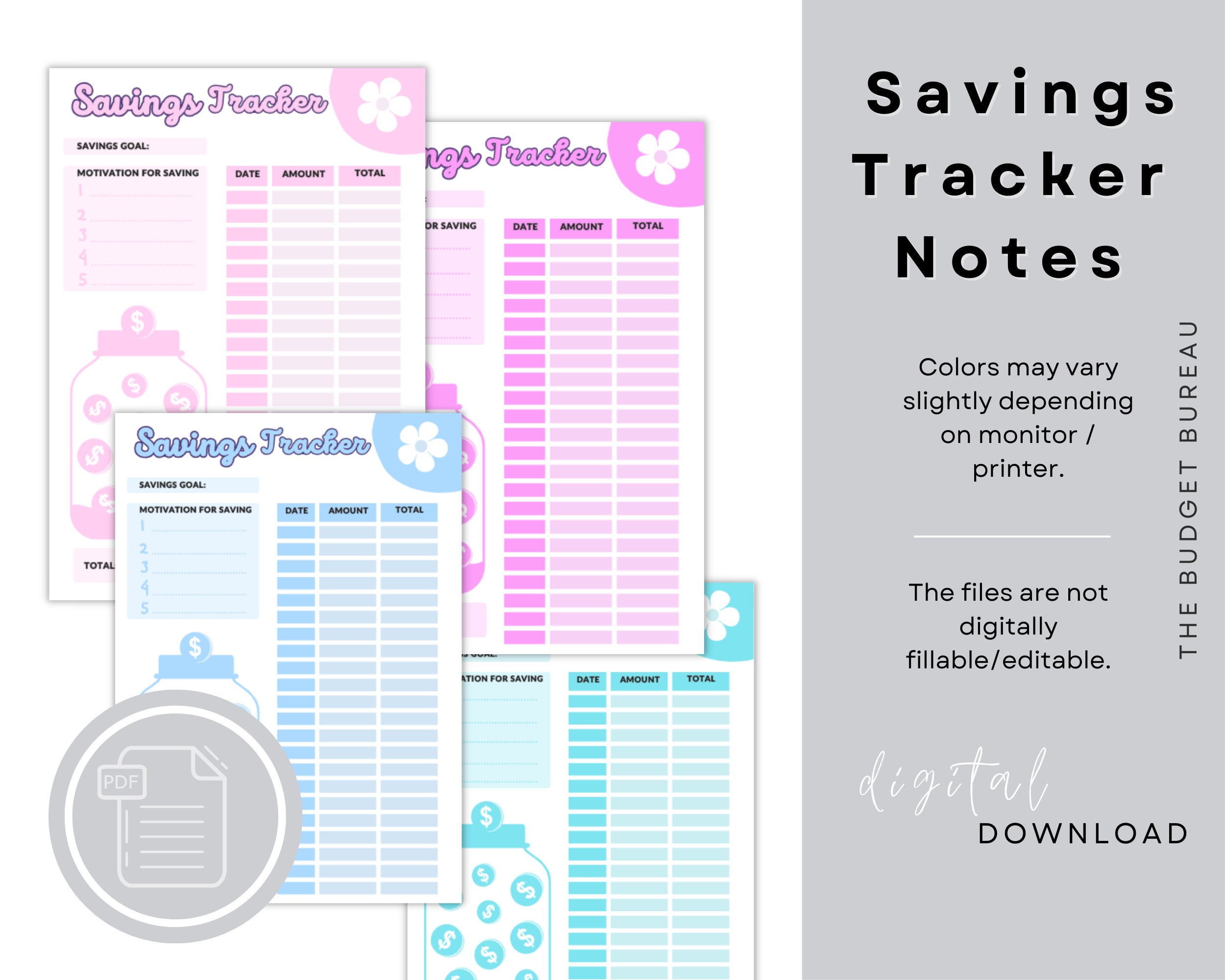 Savings Tracker Printable Savings Planner Tracker PDF Template 3