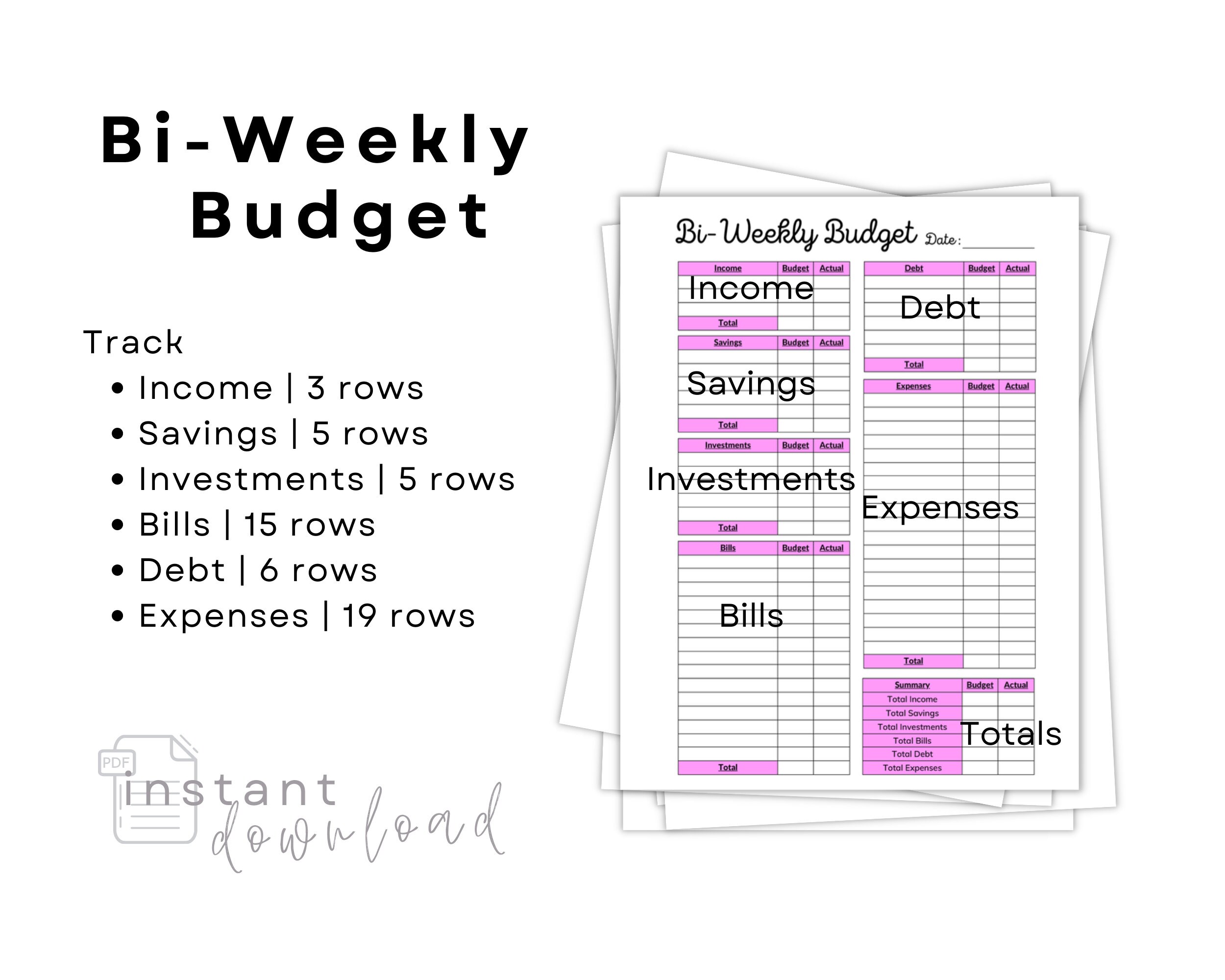 Bi-weekly Budget Printable, Bi-weekly Budget Planner, PDF Template ...