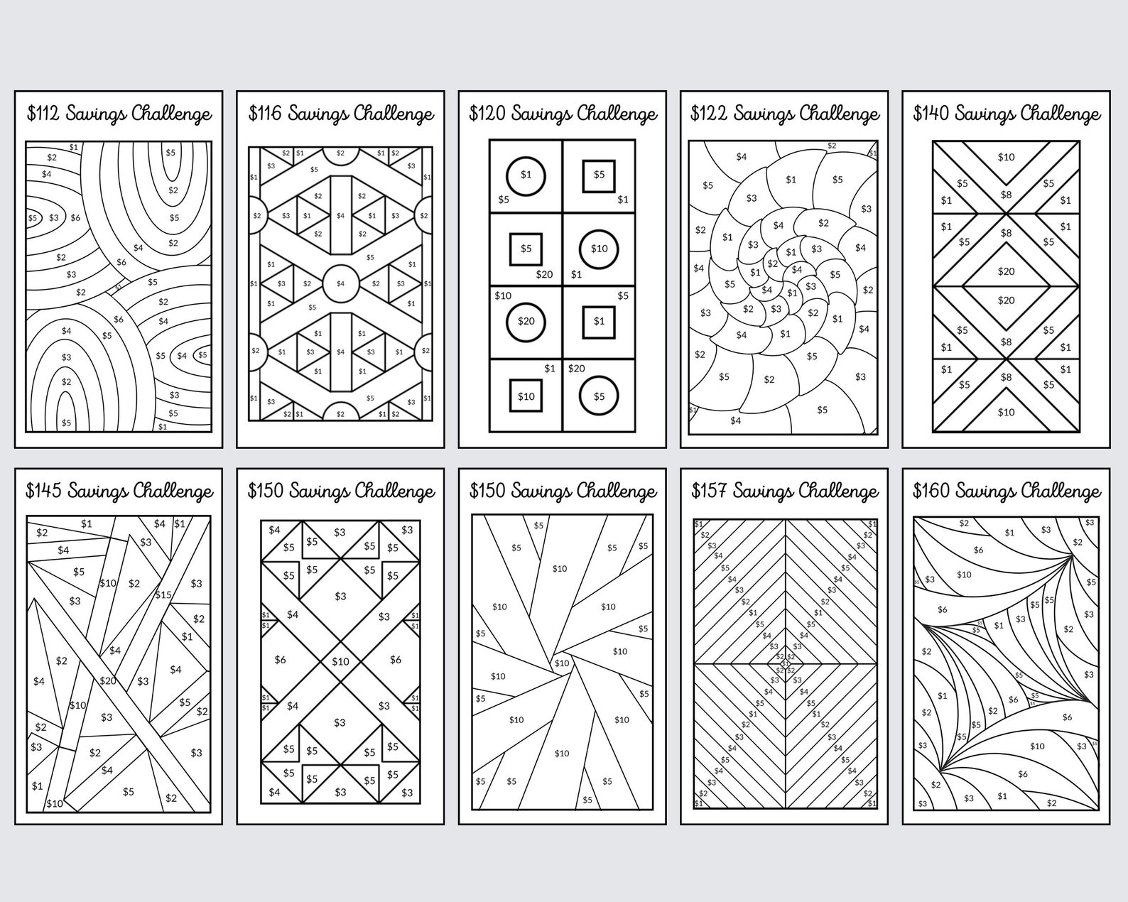 40 Item Low Income Pattern Saving - A6 Coloring Savings Challenge ...